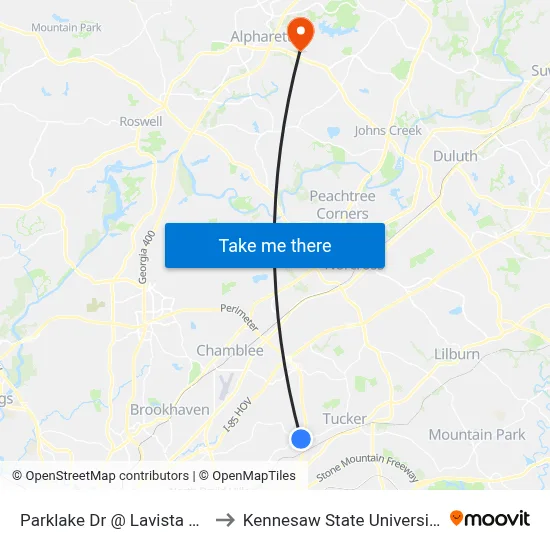 Parklake Dr @ Lavista Rd to Kennesaw State University map