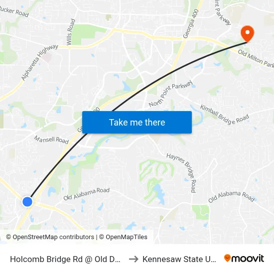 Holcomb Bridge Rd @ Old Dogwood Rd to Kennesaw State University map