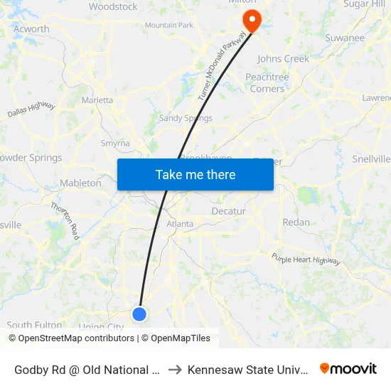 Godby Rd @ Old National Pkwy to Kennesaw State University map