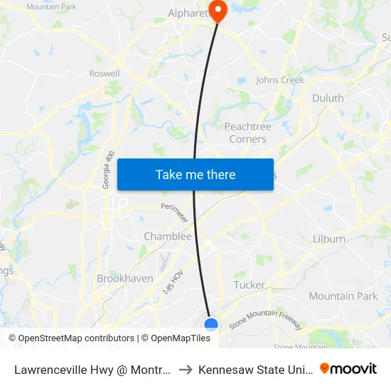 Lawrenceville Hwy @ Montreal Rd W to Kennesaw State University map