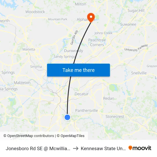 Jonesboro Rd SE @ Mcwilliams Rd SE to Kennesaw State University map