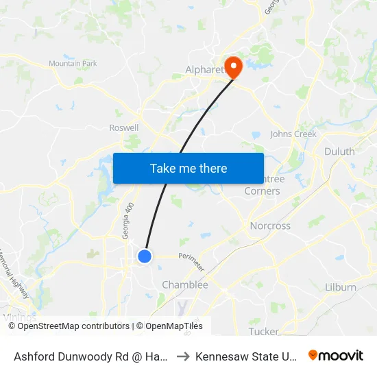 Ashford Dunwoody Rd @ Hammond Dr to Kennesaw State University map