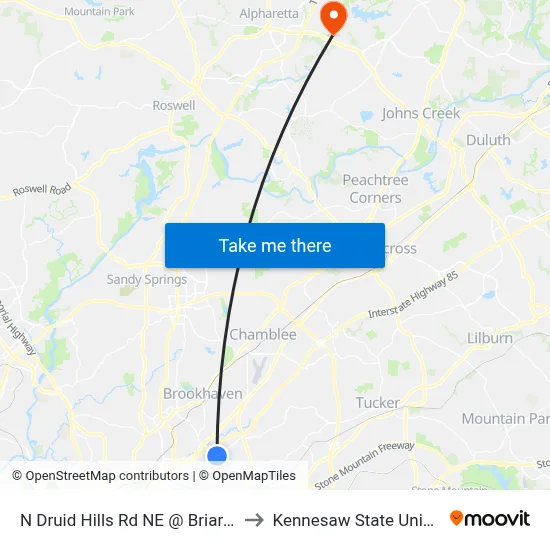 N Druid Hills Rd NE @ Briarcliff Rd to Kennesaw State University map