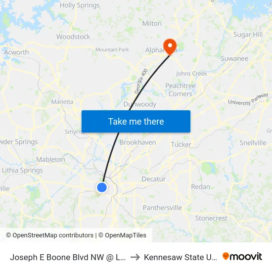 Joseph E Boone Blvd NW @ Lanier St NW to Kennesaw State University map