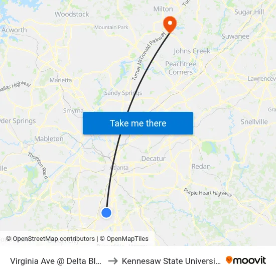Virginia Ave @ Delta Blvd to Kennesaw State University map