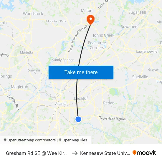 Gresham Rd SE @ Wee Kirk Rd SE to Kennesaw State University map