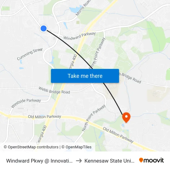Windward Pkwy @ Innovation Way to Kennesaw State University map