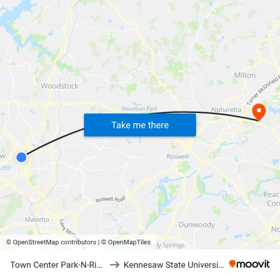 Town Center Park-N-Ride to Kennesaw State University map