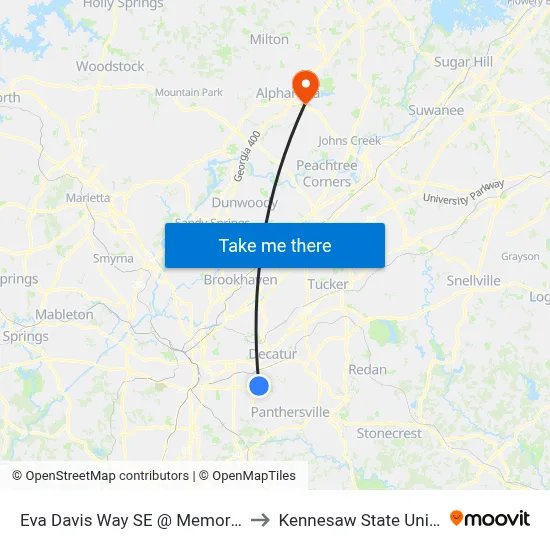 Eva Davis Way SE @ Memorial Dr SE to Kennesaw State University map