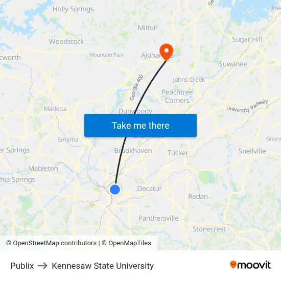 Publix to Kennesaw State University map