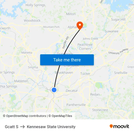 Gcatt S to Kennesaw State University map