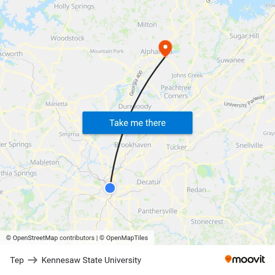 Tep to Kennesaw State University map