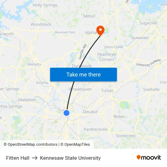 Fitten Hall to Kennesaw State University map