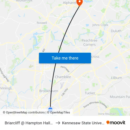 Briarcliff @ Hampton Hall Apts to Kennesaw State University map