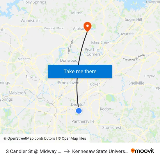 S Candler St @ Midway Rd to Kennesaw State University map