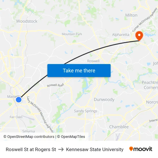 Roswell St at Rogers St to Kennesaw State University map