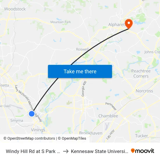 Windy Hill Rd at S Park Pl to Kennesaw State University map