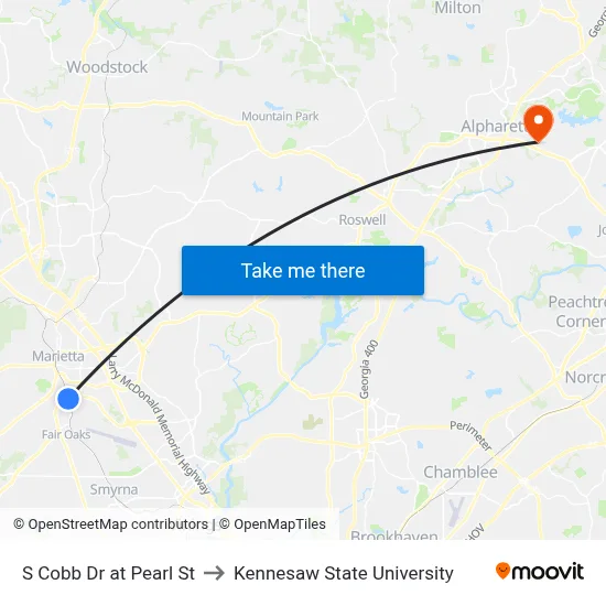 S Cobb Dr at Pearl St to Kennesaw State University map