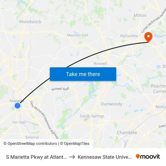 S Marietta Pkwy at Atlanta St to Kennesaw State University map