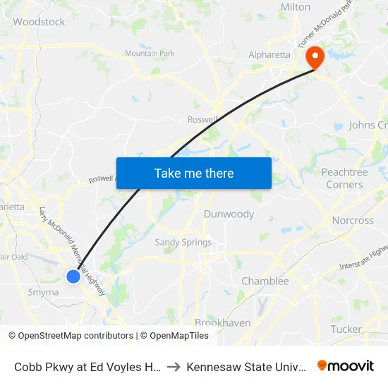 Cobb Pkwy at Ed Voyles Honda to Kennesaw State University map