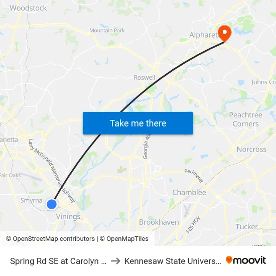 Spring Rd SE at Carolyn Dr to Kennesaw State University map