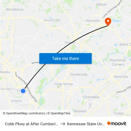 Cobb Pkwy at After Cumberland Pt Dr to Kennesaw State University map