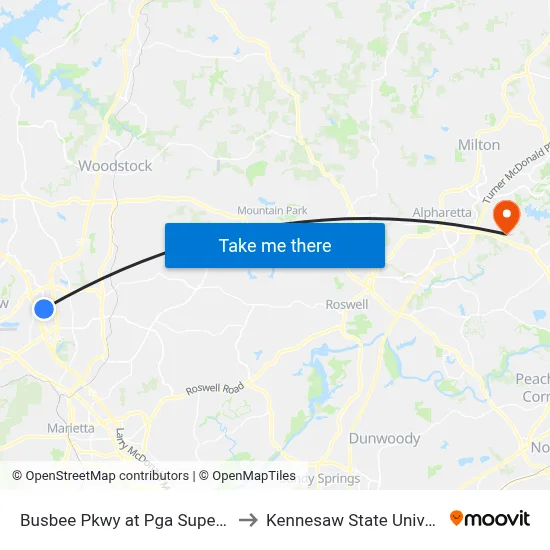 Busbee Pkwy at Pga Superstore to Kennesaw State University map