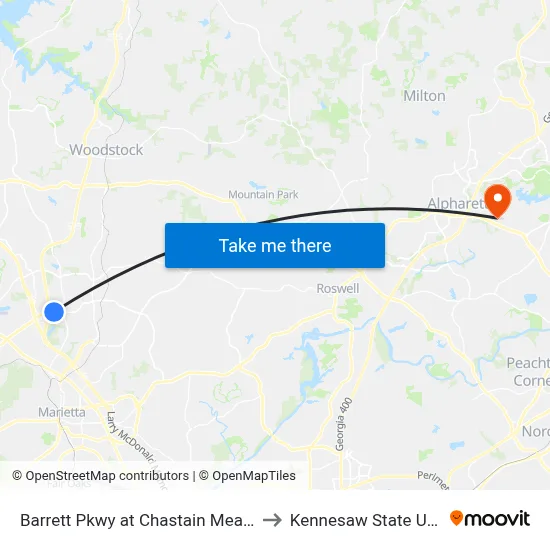 Barrett Pkwy at Chastain Meadows Pkwy to Kennesaw State University map
