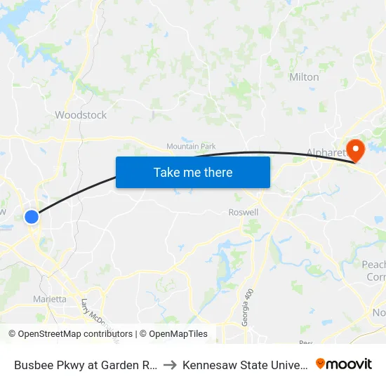 Busbee Pkwy at Garden Ridge to Kennesaw State University map