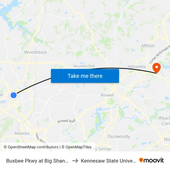 Busbee Pkwy at Big Shanty Rd to Kennesaw State University map