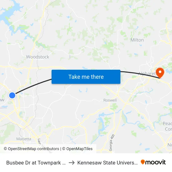 Busbee Dr at Townpark Ln to Kennesaw State University map