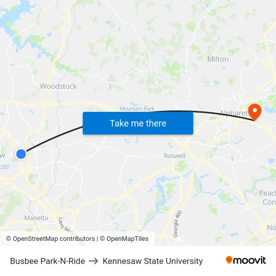 Busbee Park-N-Ride to Kennesaw State University map