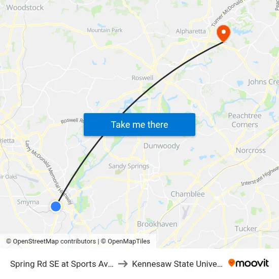 Spring Rd SE at Sports Ave SE to Kennesaw State University map