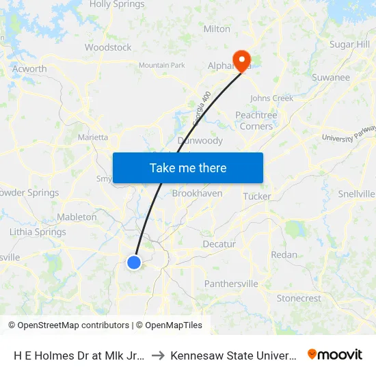 H E Holmes Dr at Mlk Jr Dr to Kennesaw State University map