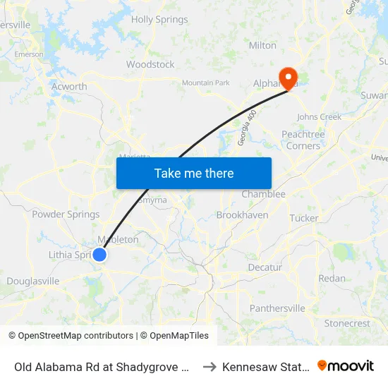 Old Alabama Rd at Shadygrove Walk (Not 25 Timepoin to Kennesaw State University map