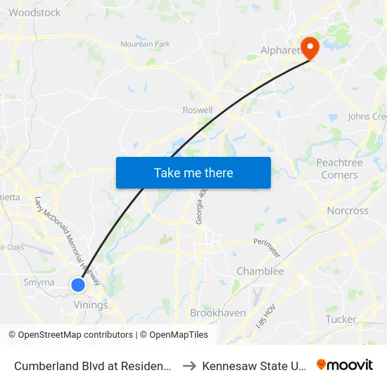 Cumberland Blvd at Residence Inn Loop to Kennesaw State University map