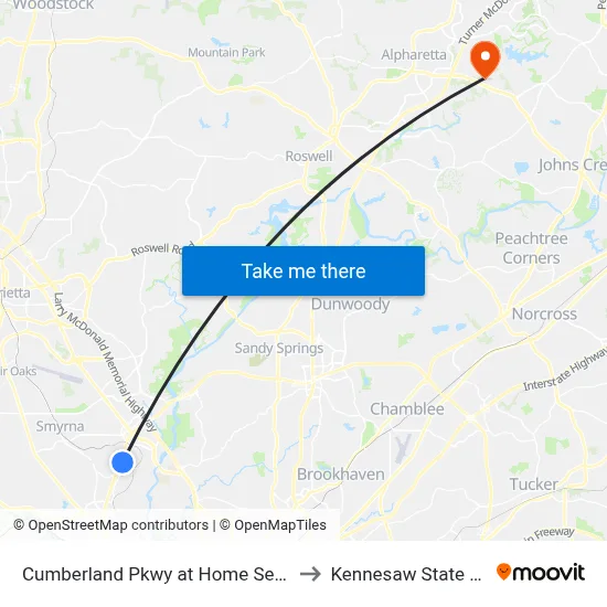 Cumberland Pkwy at Home Services at Home to Kennesaw State University map