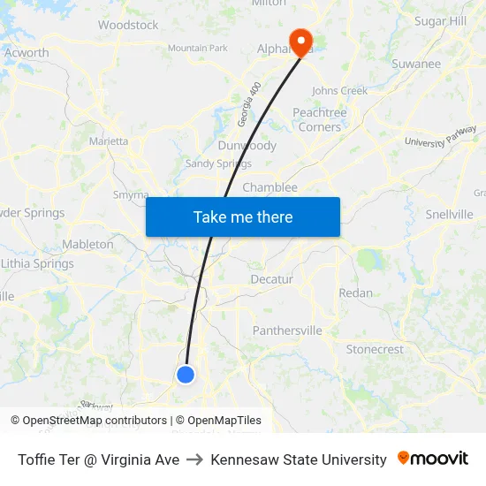 Toffie Ter @ Virginia Ave to Kennesaw State University map
