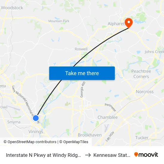 Interstate N Pkwy at Windy Ridge Pkwy SE / Cobb CH to Kennesaw State University map