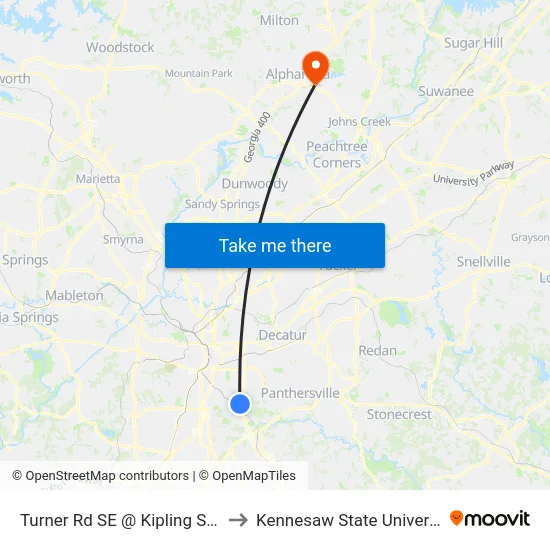 Turner Rd SE @ Kipling St SE to Kennesaw State University map