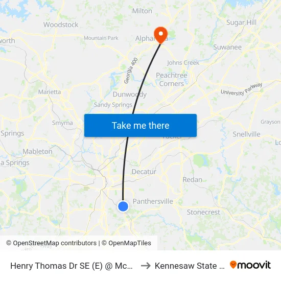 Henry Thomas Dr SE (E) @ Mcdonough Blvd SE to Kennesaw State University map