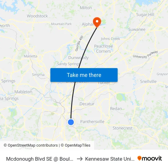 Mcdonough Blvd SE @ Boulevard SE to Kennesaw State University map