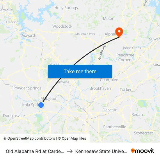 Old Alabama Rd at Cardell Rd to Kennesaw State University map