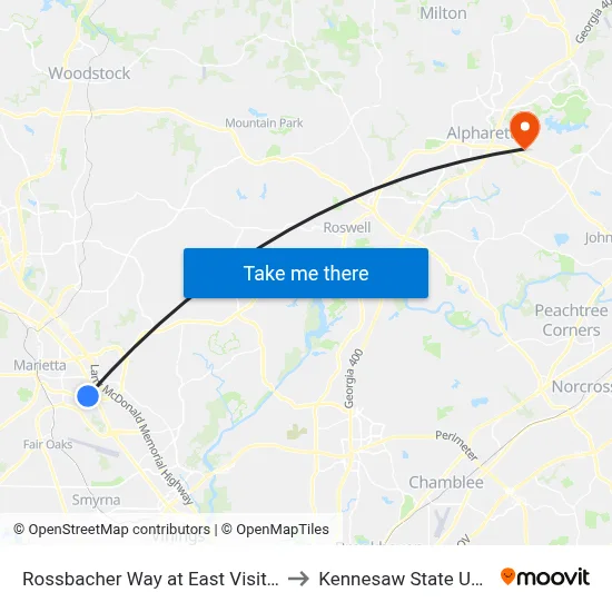 Rossbacher Way at East Visitor Parking to Kennesaw State University map