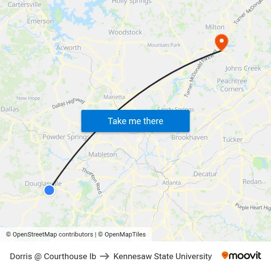 Dorris @ Courthouse Ib to Kennesaw State University map