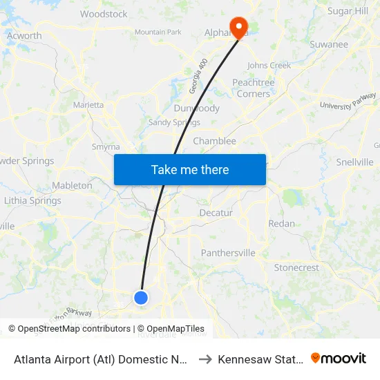 Atlanta Airport (Atl) Domestic North Terminal Dropoffs to Kennesaw State University map