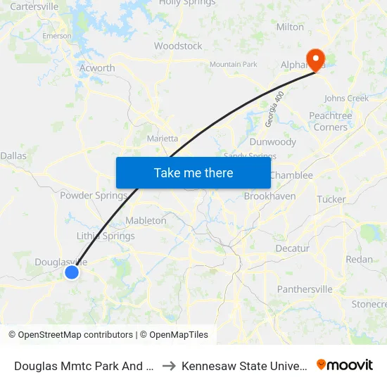 Douglas Mmtc Park And Ride to Kennesaw State University map