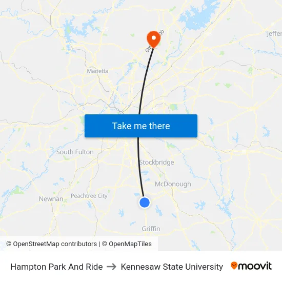 Hampton Park And Ride to Kennesaw State University map
