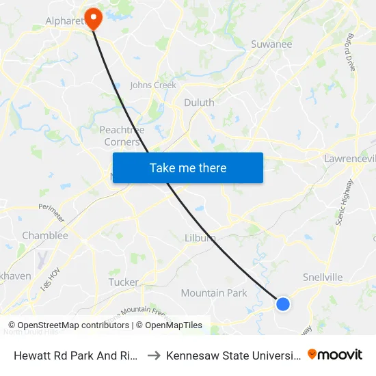 Hewatt Rd Park And Ride to Kennesaw State University map