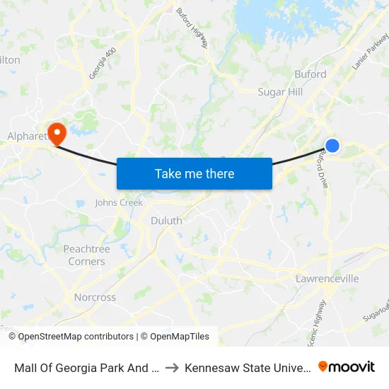 Mall Of Georgia Park And Ride to Kennesaw State University map